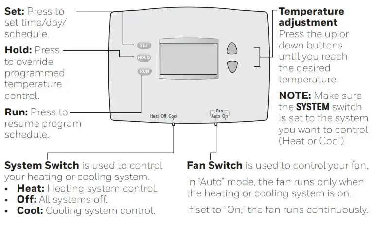 Honeywell RTH2300B1012 Programmable Thermostat - Thermostat controls