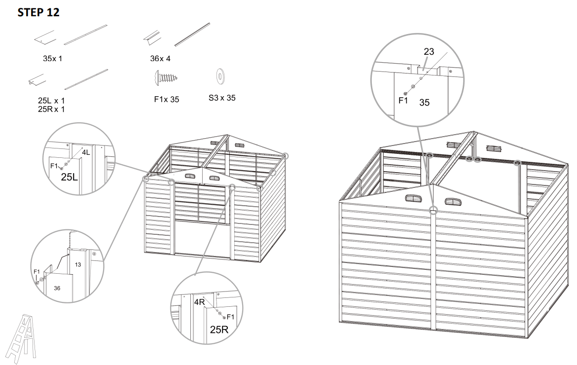 JAXPETY HG61H0712 6 x 5 ft Steel Garden Horizontal Storage Shed Outdoor Building - STEP 12