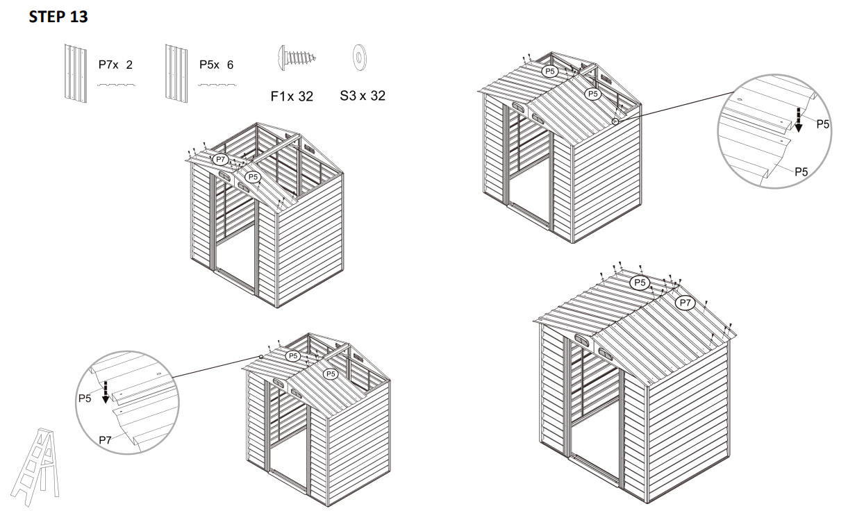JAXPETY HG61H0712 6 x 5 ft Steel Garden Horizontal Storage Shed Outdoor Building - STEP 13