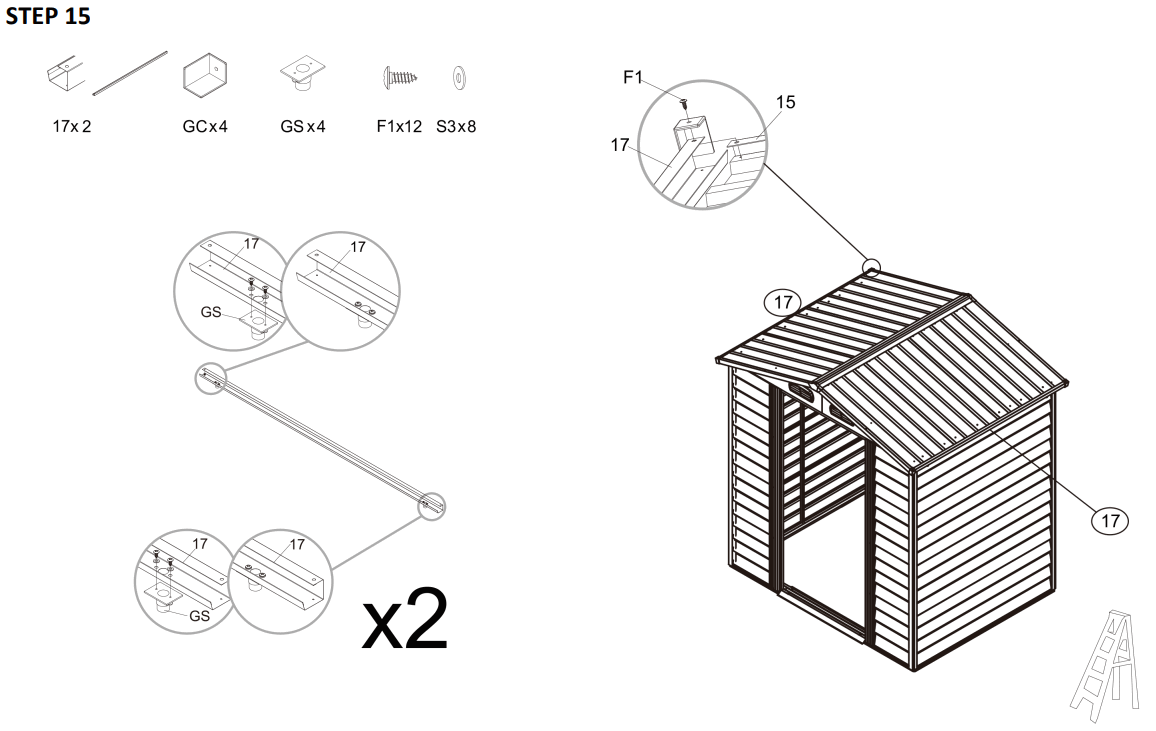 JAXPETY HG61H0712 6 x 5 ft Steel Garden Horizontal Storage Shed Outdoor Building - STEP 15