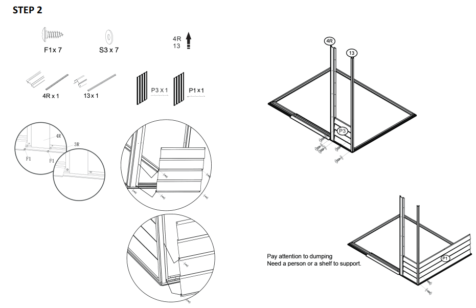 JAXPETY HG61H0712 6 x 5 ft Steel Garden Horizontal Storage Shed Outdoor Building - STEP 2