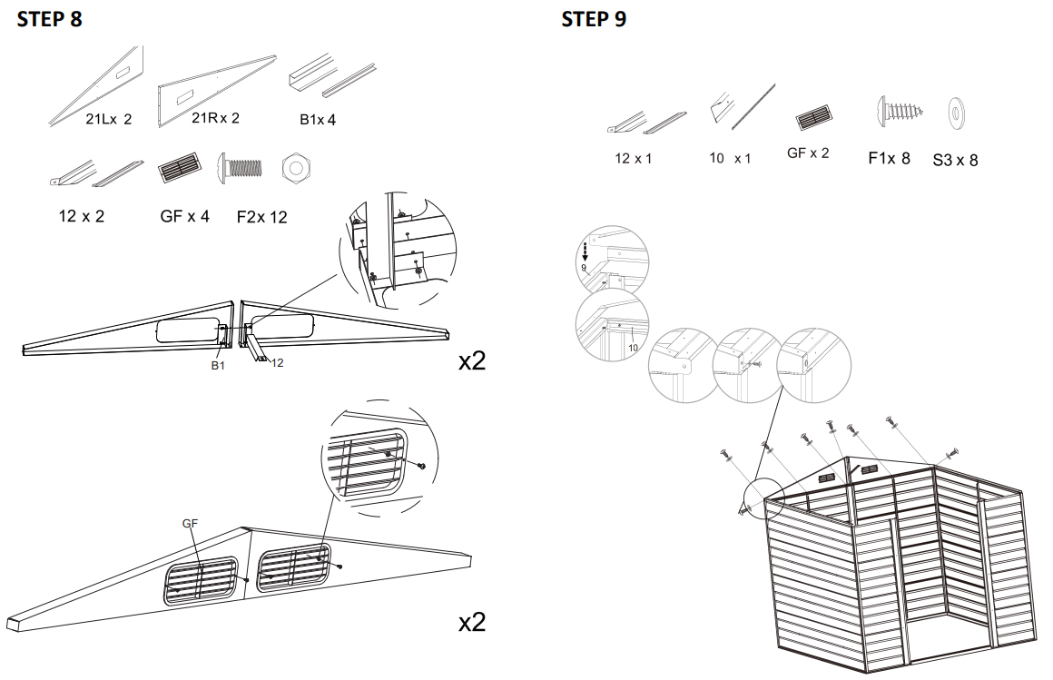 JAXPETY HG61H0712 6 x 5 ft Steel Garden Horizontal Storage Shed Outdoor Building - STEP 8