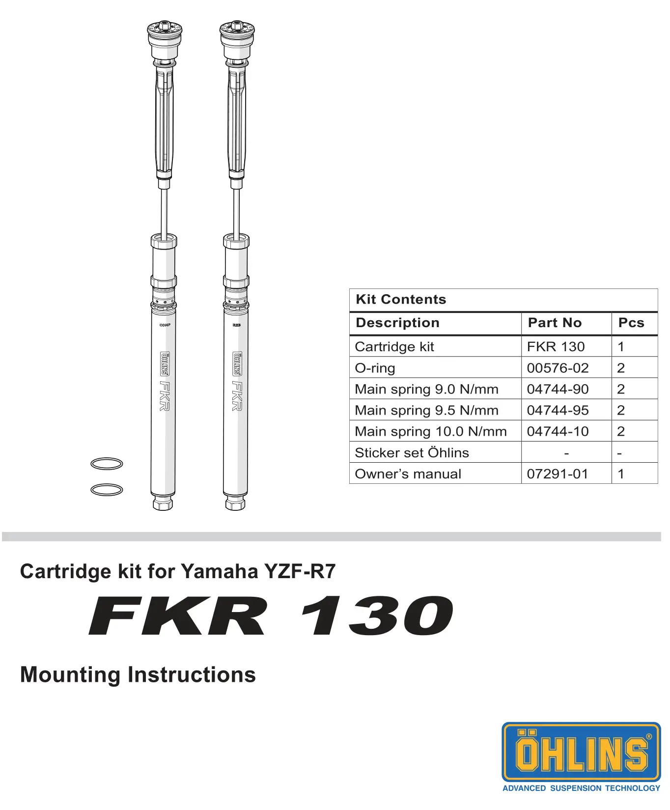 HLINS FKR 130 Cartridge Kit Racing Instruction Manual