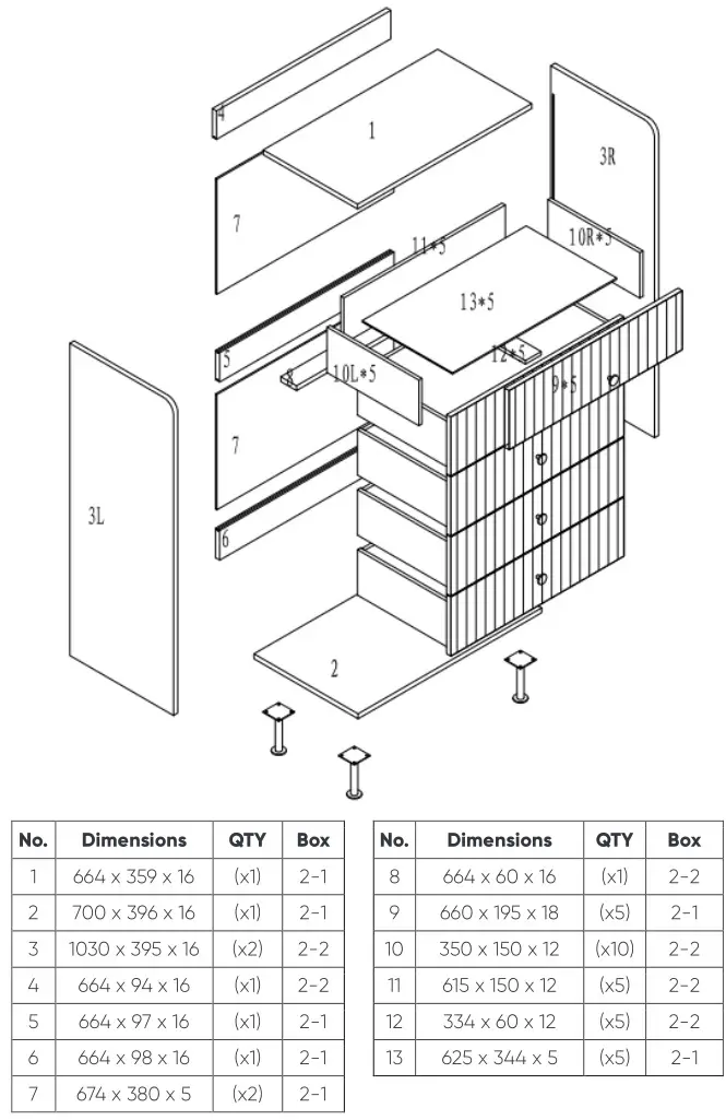 MATT BLATT MBSAUPACDWA Sao Paulo Chest of Drawers - COMPONENTS