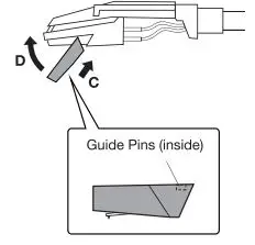 VICTROLA VSC-400SB Bluetooth Suitcase Record Player with 3-Speed Turntable Instruction Manual - Hold the tip of the stylus and insert the other edge by pressing toward direction