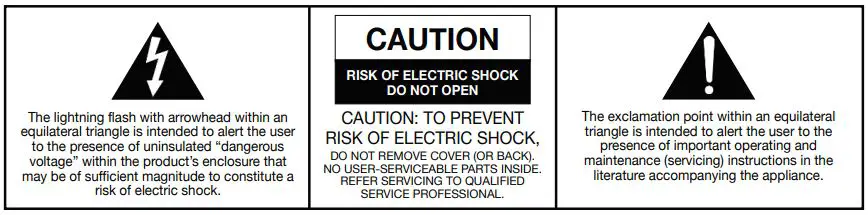 VICTROLA VSC-400SB Bluetooth Suitcase Record Player with 3-Speed Turntable Instruction Manual - Warning of electric shock icon