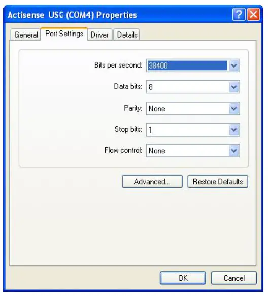 Actisense USG 1 422 USB to Serial Gateway- Port Settings