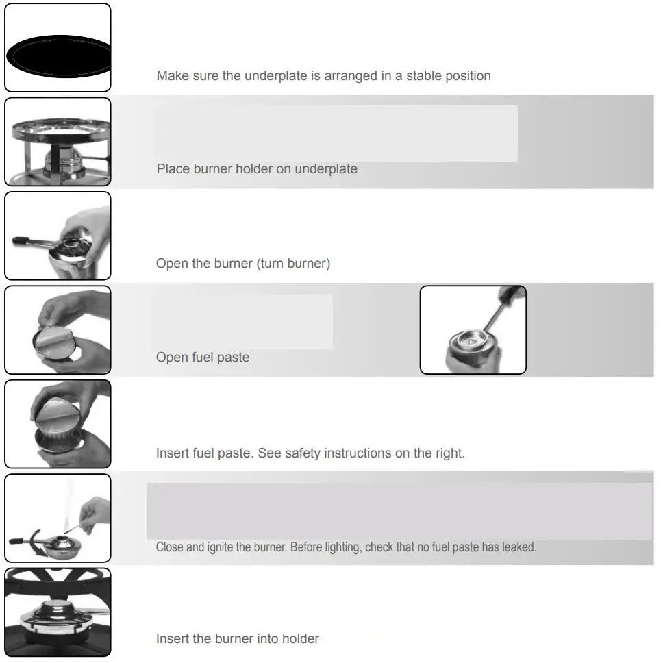 NOUVEL 400960 Cheese Fondue set Instructions - Paste burner