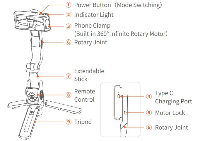 hohem iSteady Q Selfie Tripod with 1 Axis Remote Stabilizer - iSteady Q Overview