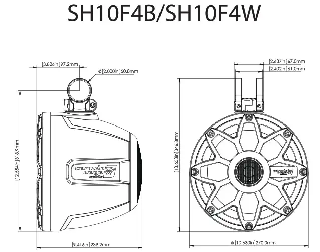cerwin vega SH65F4B RPM Marine Tower Speakers- Dimension 3