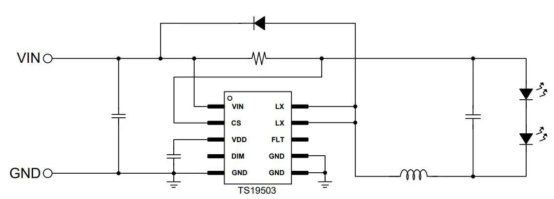 MOUSER TS19503CB10H Step-Down LED Driver User Manual - Typical Application Circuit
