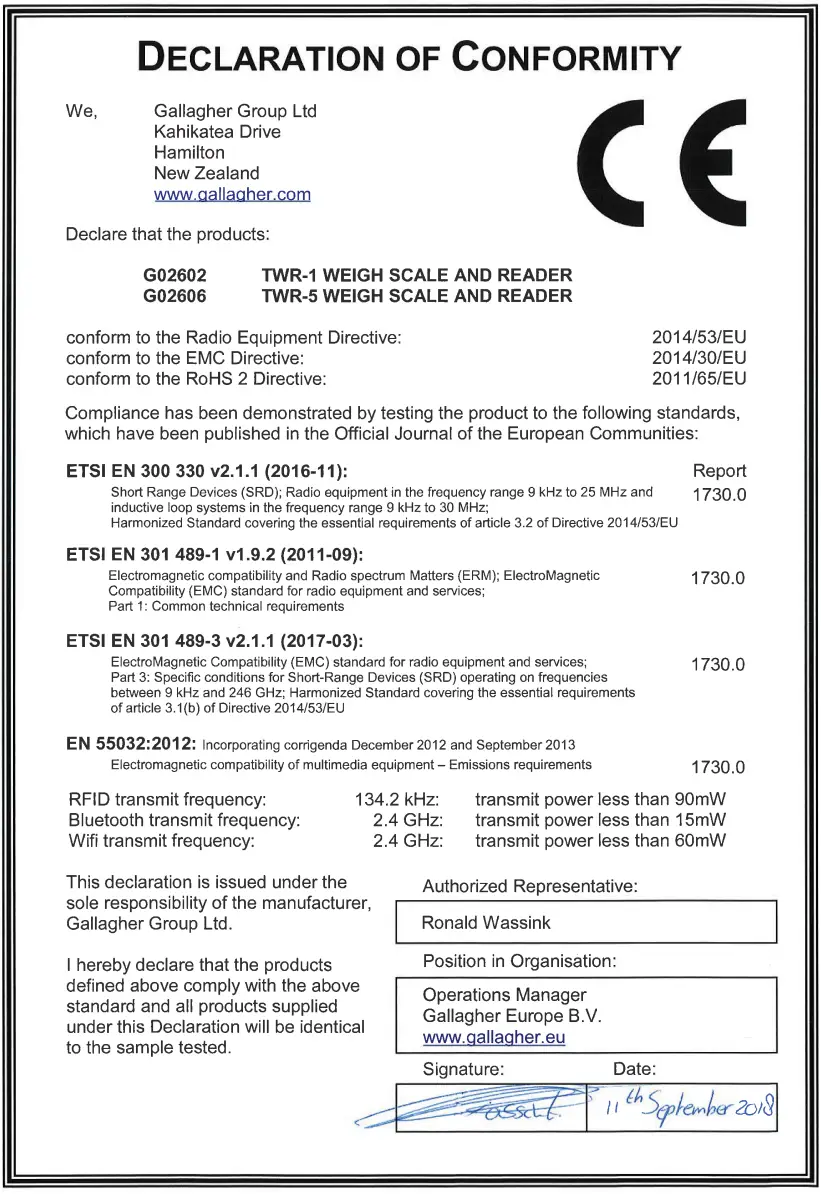 GALLAGHER TWR-5 Weigh Scale and Data Controller - warning10