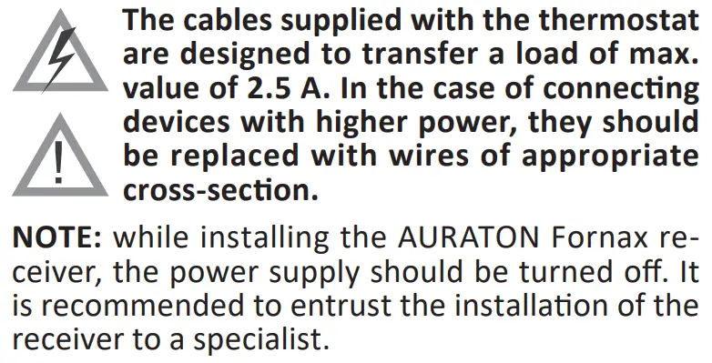 AURATON Aquila SET Wireless Thermostat User Manual - WARNING
