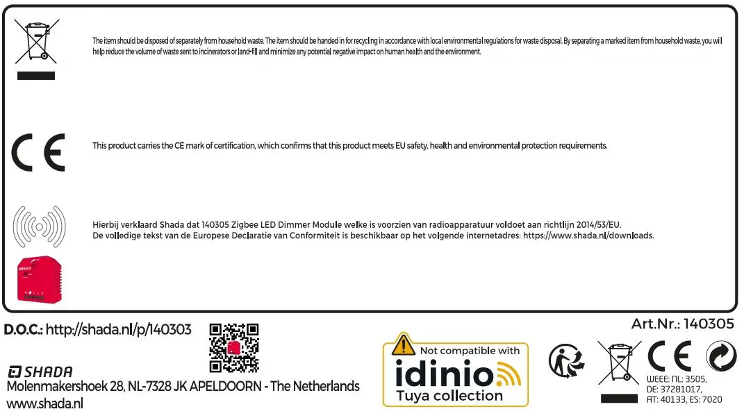 idinio IDI_BOUWDIMMER_ZIGBEE Zigbee LED Dimmer Module User Guide - Disposal icon