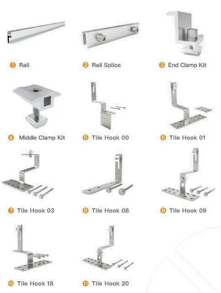 ANGELS SOLAR Tile Roof Hook Kit Solar Mounting System - fig