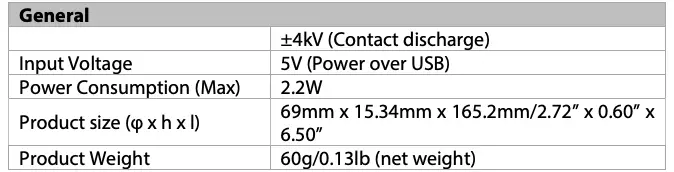 Specifications Continued