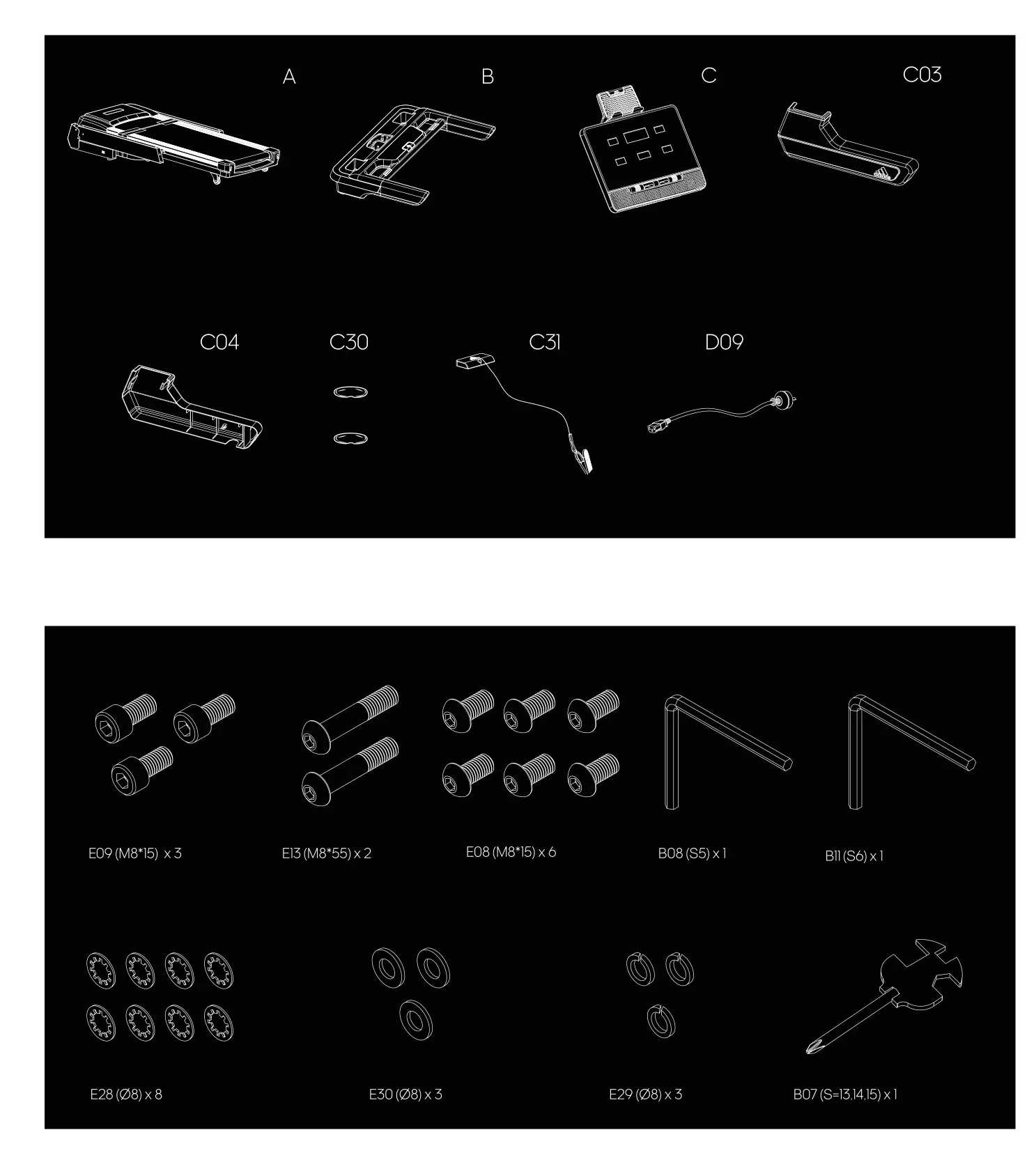 adidas T-19i Bluetooth Treadmill - Parts list