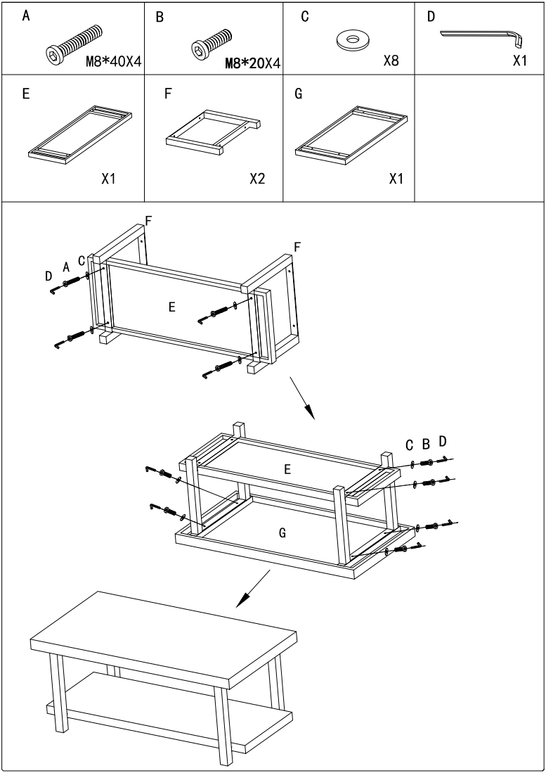MAINCRAFT D01 CT039 41 12 Inch Brown Rectangle Wood Coffee Table