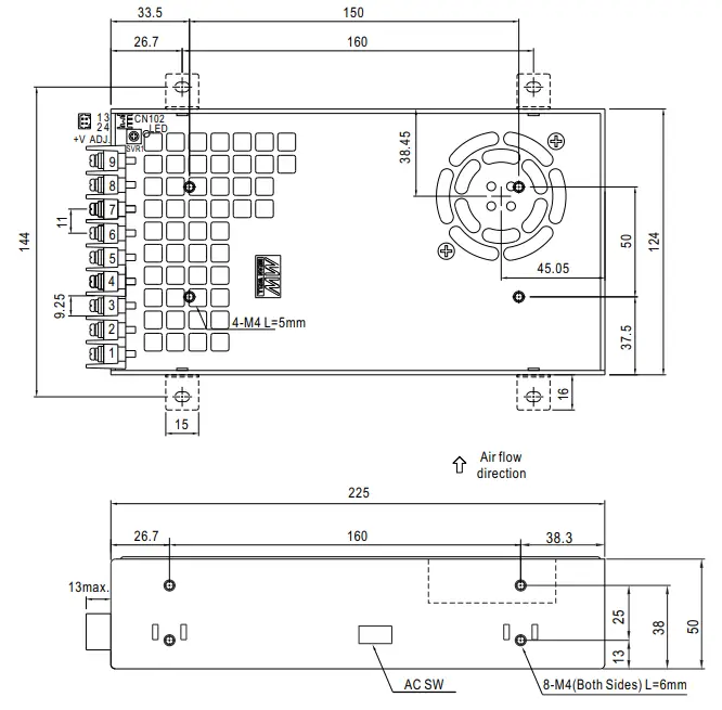 MEAN WELL SE-450 Series 450W Single Output Power Supply - Mechanical Specification