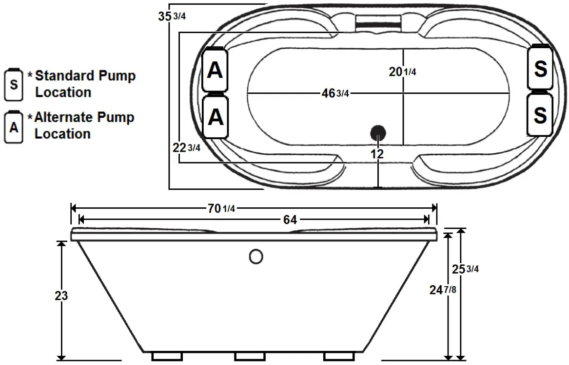 Laurel Mountain 7036DWA064 70 Inch x 36 Inch Drop In Acrylic Combo Bath - Figure
