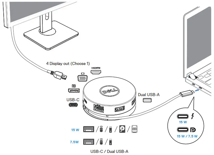 Dell USB-C Mobile Adapter DA310-- Without Power