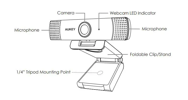 AUKEY PC-LM1E 1080p Full HD Webcam Live Streaming Camera - Product Diagram
