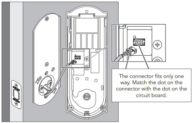 SCHLAGE FBE479AACENLAT625 Sense Century Touchscreen Smart Deadbolt Installation Guide - Connect the cable to the Alarm Assembly