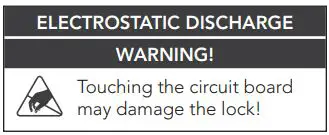 SCHLAGE FBE479AACENLAT625 Sense Century Touchscreen Smart Deadbolt Installation Guide - ELECTROSTATIC DISCHARGE icon