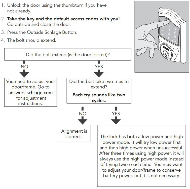 SCHLAGE FBE479AACENLAT625 Sense Century Touchscreen Smart Deadbolt Installation Guide - Extend the bolt (lock) using the Touchscreen