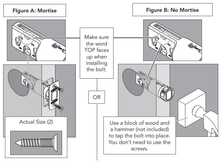 SCHLAGE FBE479AACENLAT625 Sense Century Touchscreen Smart Deadbolt Installation Guide - Install the bolt into the door