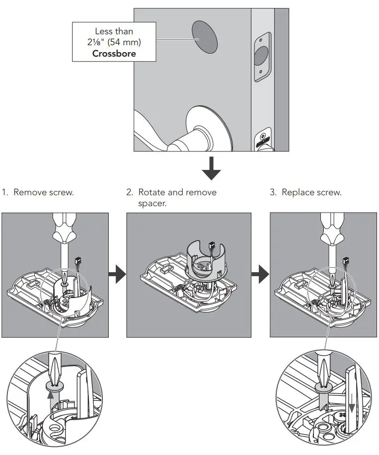 SCHLAGE FBE479AACENLAT625 Sense Century Touchscreen Smart Deadbolt Installation Guide - Spacer Removal