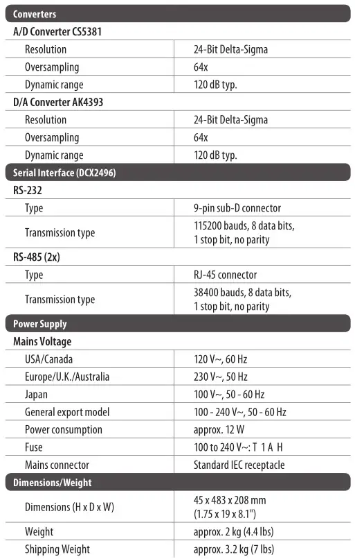 behringer Ultra-High Precision Digital Loudspeaker Management System - Specifications 2