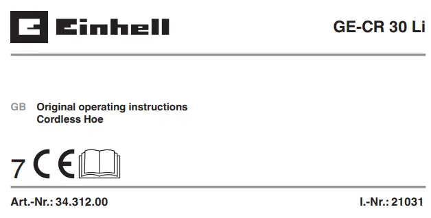 Einhell GE-CR 30 Li Solo Cordless Hoe Tiller Instruction Manual