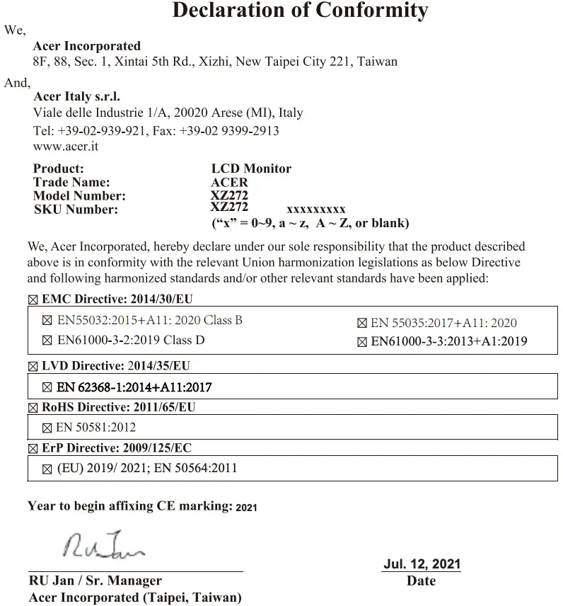 Declaration of Conformity