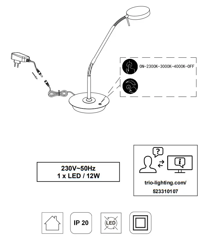 TRIO 523310132 Table Lamp Monza