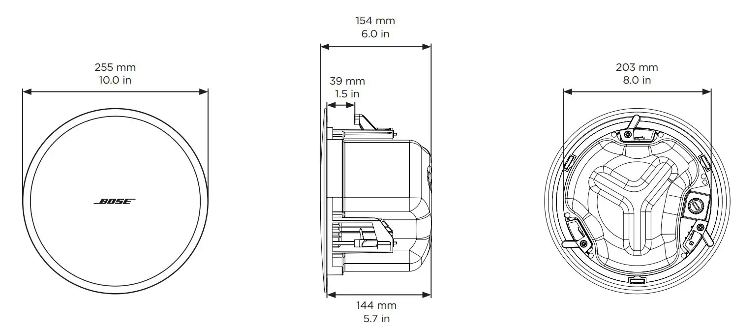 BOSE DesignMax DM3C In Ceiling Loudspeaker Installation Guide - Product Dimensions