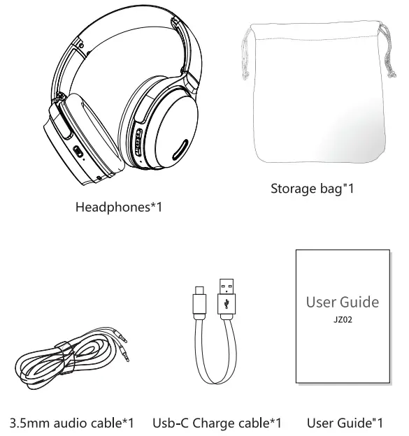 HROEENOI JZ02 Active Noise Cancelling Headphones - paking list
