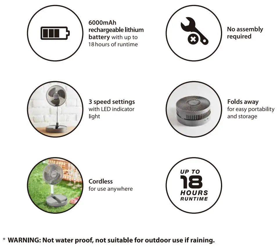 BLAUPUNKT 368372 7.5 inch Extendable Cordless Fan Owner’s Manual - Features