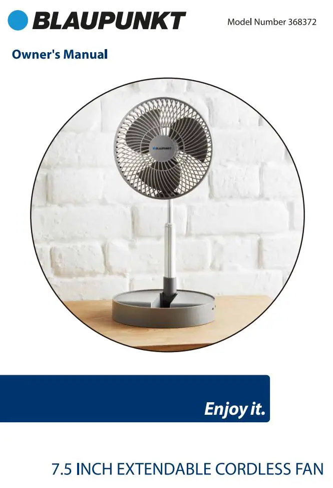 BLAUPUNKT 368372 7.5 inch Extendable Cordless Fan Owner’s Manual