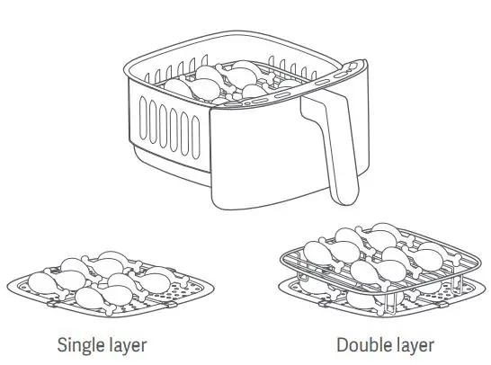 xiaomi MAF01 Mi Smart Air Fryer User Manual - Place the frying plate into the basket and add the ingredients one by one