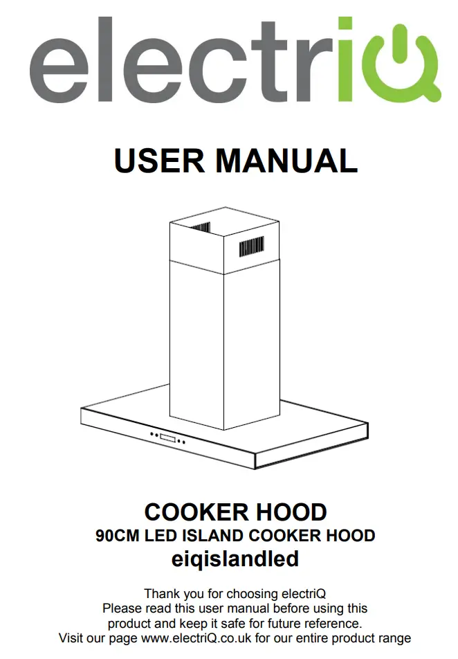 electriQ 90cm LED Island Cooker Hood User Manual
