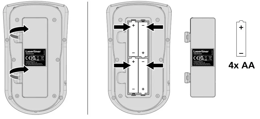Laserliner 082.261A Compact Video Inspector - Inserting batteries