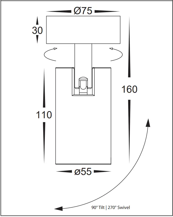 HV4002T-1-BLK Revo Spot Light Dimensions