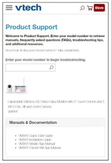 vtech WiFIi HD Video Monitor - Support
