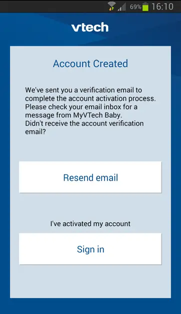 vtech WiFIi HD Video Monitor - sing camera account