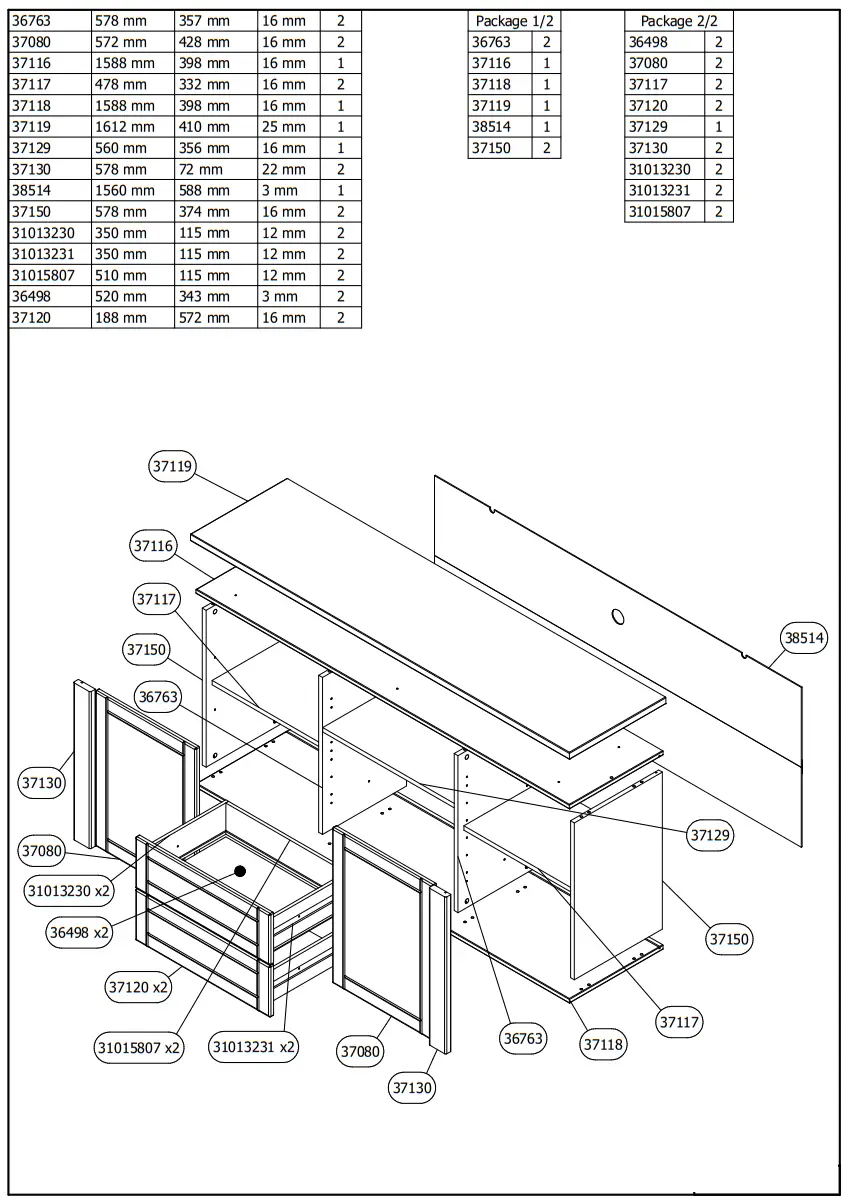 DEDEMAN Valencia TV 160 3K2F TV Shelf - fig
