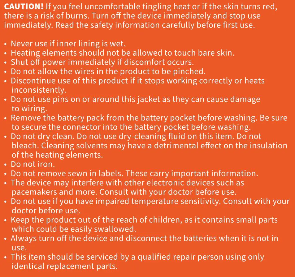 GOBI HEAT BLS-ON Heated Base Layers User Guide - SAFETY INFORMATION