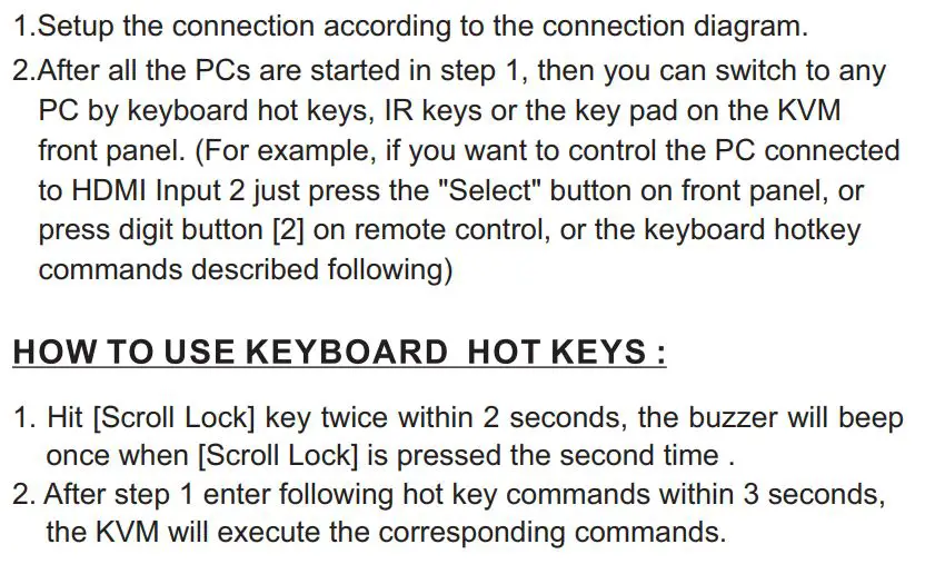 TESmart TES-HKS0401A2U-USGY HDMI KVM Switch User Manual - How to use keyboard hot keys