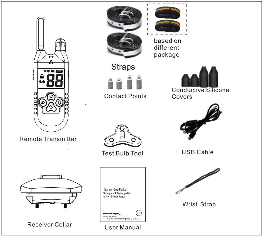 Chewy 316494 Trainer Dog Collar Water and Rechargeable with Yards Range - Package Content