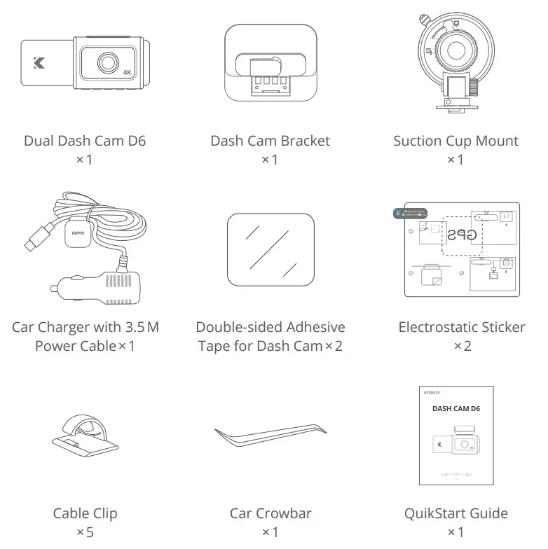 KINGSLIM D6 4K Dual Dash Camera - Fig 1